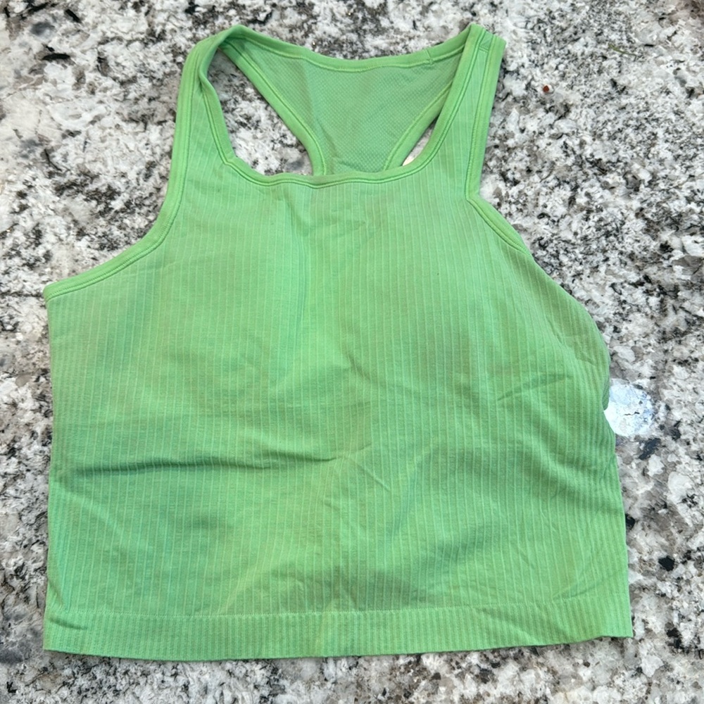 lululemon athletica Green Ribbed Racerback ebb to street crop